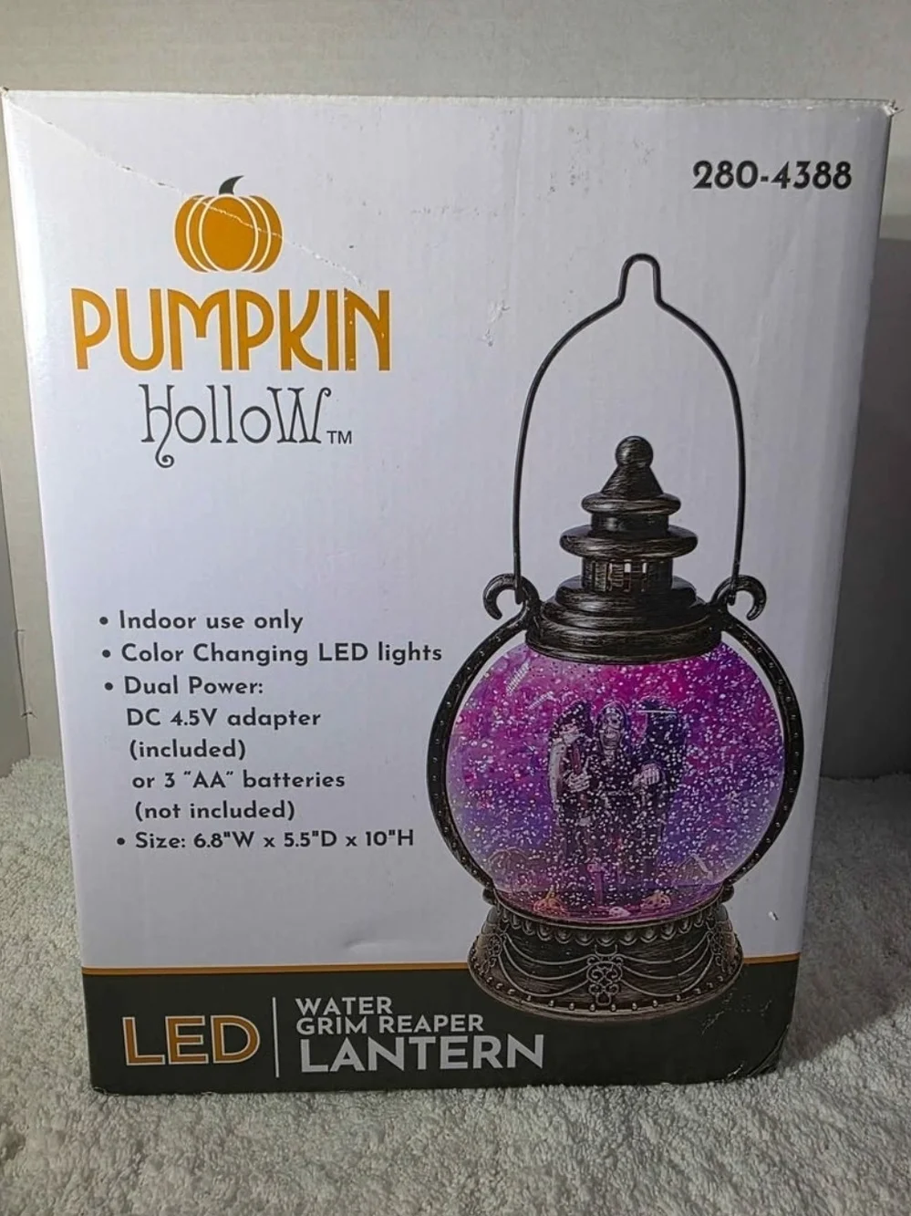Pumpkin Hollow Water Grim Reaper Color Changing Glitter Lantern